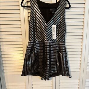 MINKPINK Metallic Black and Silver Romper